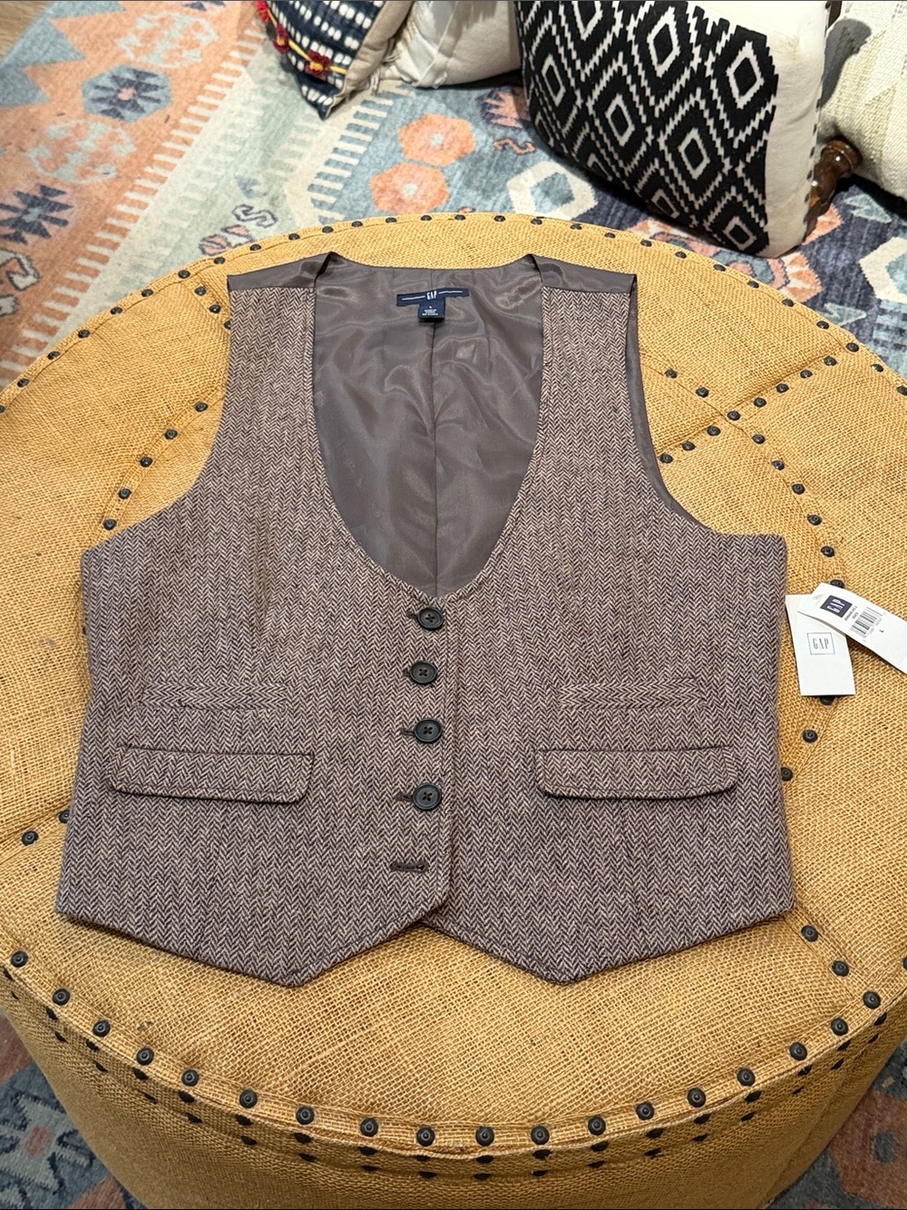 GAP Brown Herringbone UNISEX Wool-Blend Vest L - Picture 1 of 6